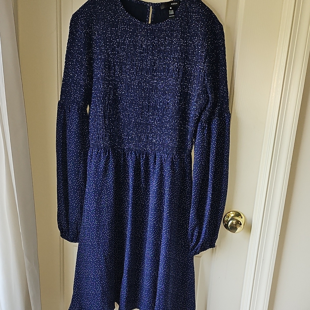 Aqua Navy Blue Tiny Pokadots Dress
